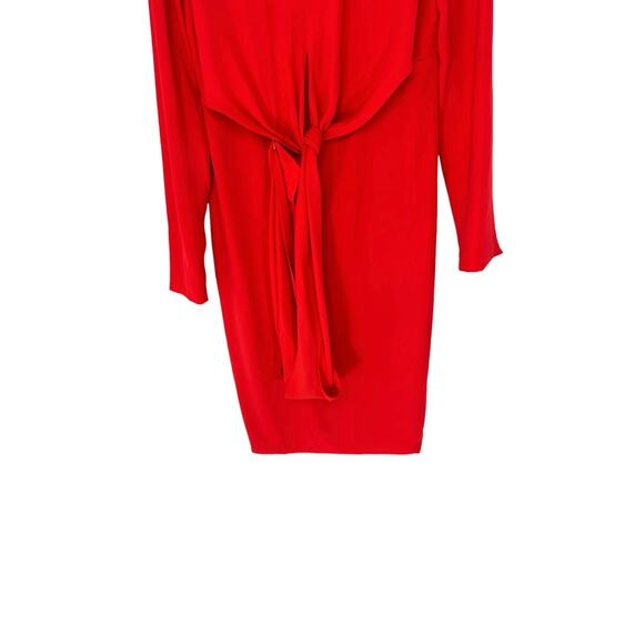 Fame and Partners Dress Orange Long Sleeve Tie Front Cocktail Midi Party Size 6 - Picture 4 of 15